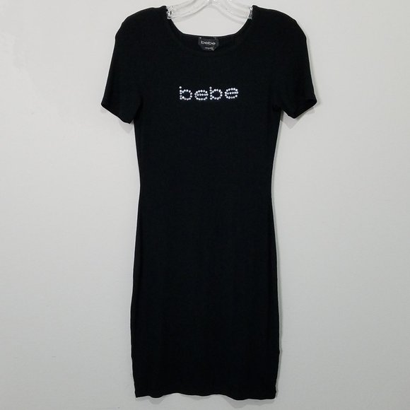 bebe Dresses & Skirts - Bebe Black Rhinestone Stretch Dress Size S